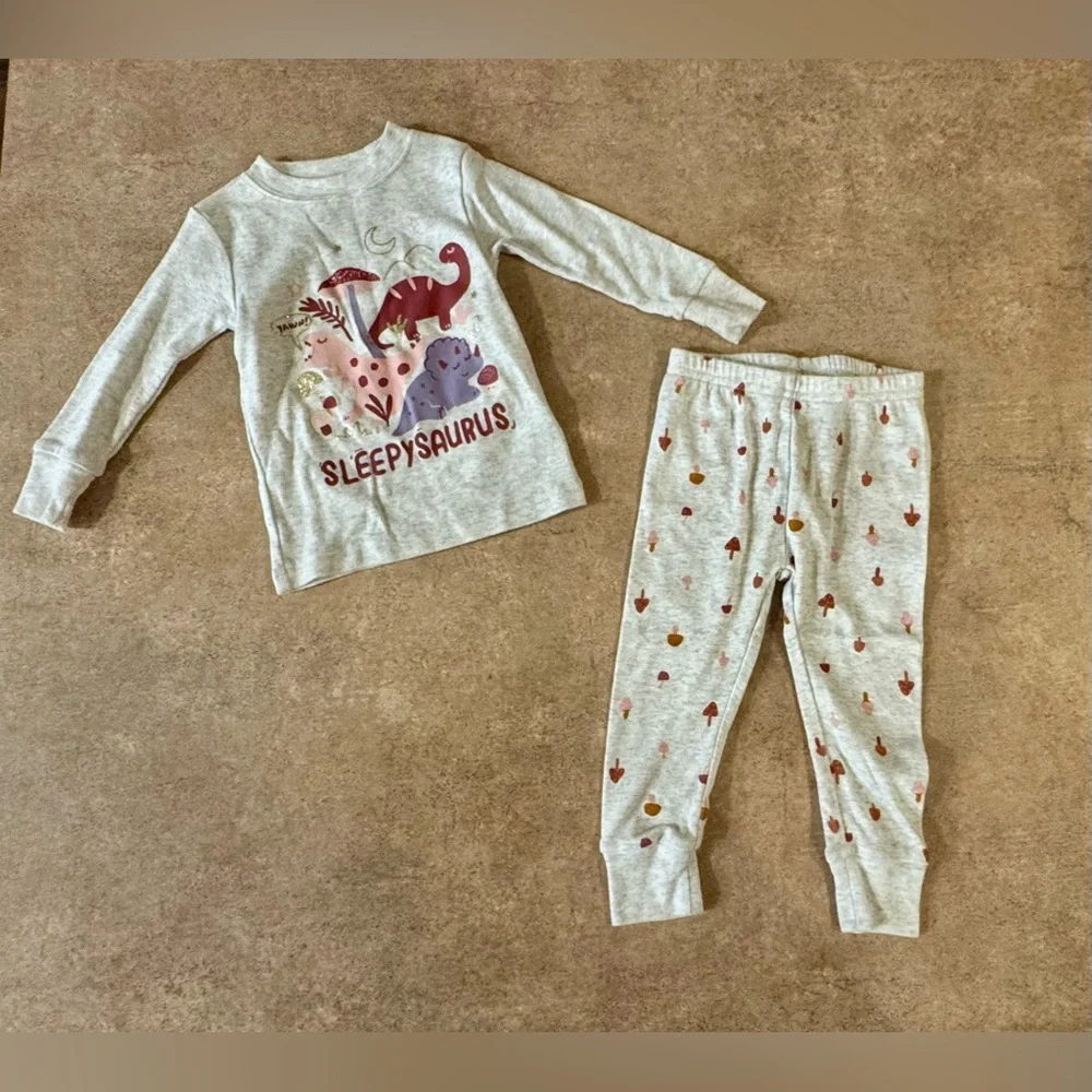 Carter's Sleepysaurus Gray & Pink 2 Piece Dinosaur Pajama Set - Size 12M